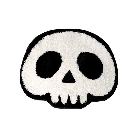Luyimi Skull Halloween Rug, Black White Fluffy Skull Area Rug, Gothic Spooky Non Slip Waterproof Doormat, Skull Shape Floor Mat for Bedroom Bathroom Entryway Halloween Party Indoor Home Decor C