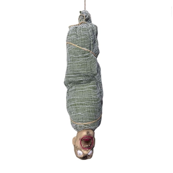 Luyimi Sound Activated Hanging Cocoon Ghost Halloween Decoration, Spooky Sound Effects Upside Down Wrapped Prop, Spooky Decor for Indoor Outdoor Porch Tree Haunted House Party
