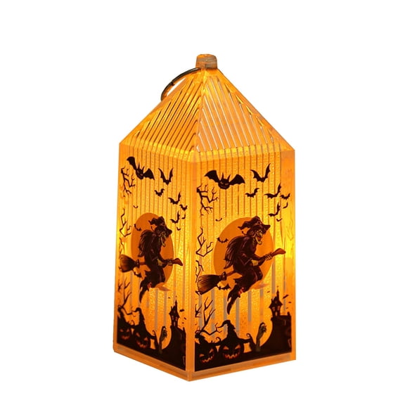 Luyimi Striped LED Halloween Lantern, Witch Reaper Scarecrow Hanging Night Light, Battery Operated Warm Glow Spooky Desktop Lamp for Halloween Party Window Table Indoor Decor Holiday Gift A