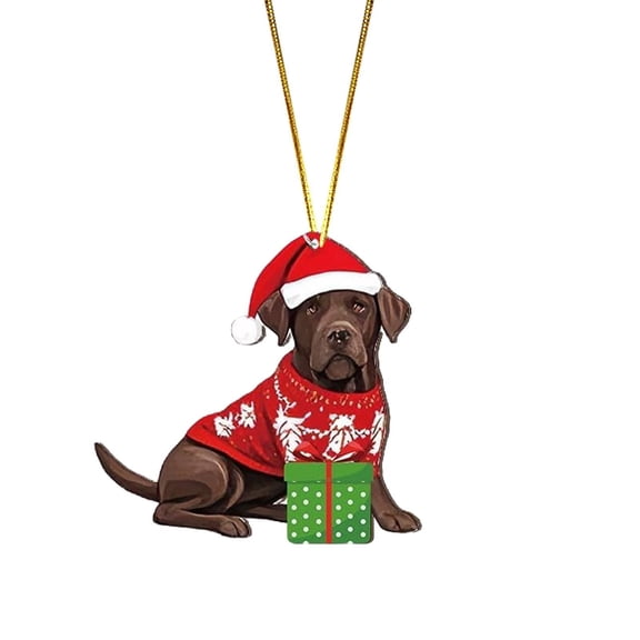 Luysn 1 Pcs Christmas Chocolate Lab Labrador Ornament 2D Acrylic Hanging Christmas Tree Ornaments Holiday Decorations for Xmas Tree Decor Retriever Gifts for Labrador Lovers