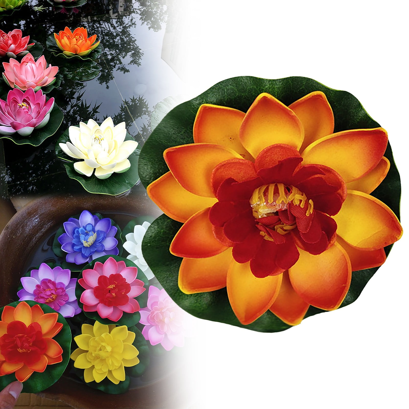 HFLWYWD Artificial Floating Foam Lotus Flower With Water Lily Pad Lifelike Pond Pool Lotus Ornaments Realistic Ornament Home Garden Pond Aquarium Decor P1