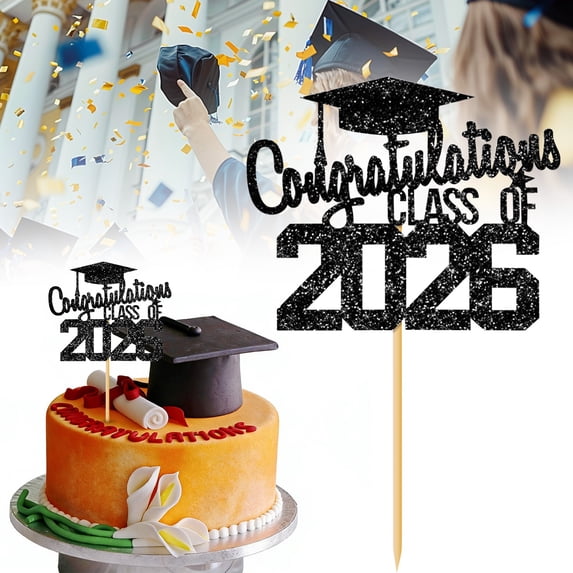 Luysn 1Pc Class Of 2026 Glitter Congratulations Cake Topper 5.9 Inch, Congrats Grad Decorations for College Senior Graduation Celebration Party Decor And Suppliesglitter Congrats Grad Cap Cake Picks