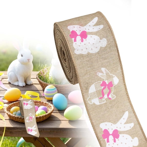 Luysn 1Pc Easter Spring Pastel Wired Ribbon Rolls, Easter Bunny Wired Edge Ribbons, Decorative Wrapping Ribbon for Gift, Colorful Diy Craft Fabric Ribbons for Holiday Decor,5Yardsx2.48Inch