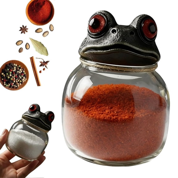 Luysn 1Pc Witchy Frog Apothecary Spice Jars, Handcrafted Vintage Glass Storage Jars with Red-Eyed Frog Lids, Gothic Kitchen Herb Teas Food Storage Containers for Home Decor Fun Display