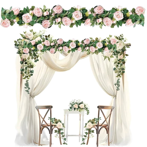 Luysn 7.55Ft Artificial Rose Vine Fake Flower Garland Floral Garland Faux Silk Hanging Vine Rose Ivy Vines for Wedding Arch Party Wall Garden Ceremony Background Outdoor Decor (1Pc)