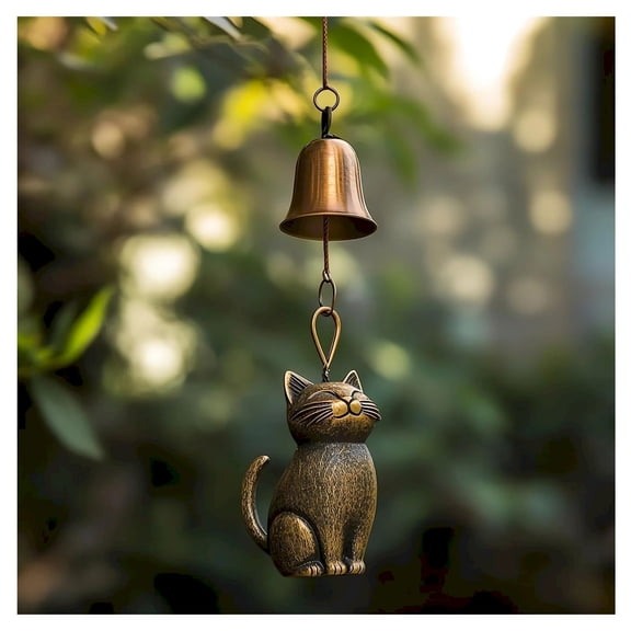 Luysn Cat Wind Chime Cat Garden Decor Outdoor Cat Statue Themed Wind Chimes,for Cat Lovers Hanging Memorial Ornaments Windchimes Bell,Pet Memorial Wind Chime,Cat Statue Gifts Wind Chimes 5.91"