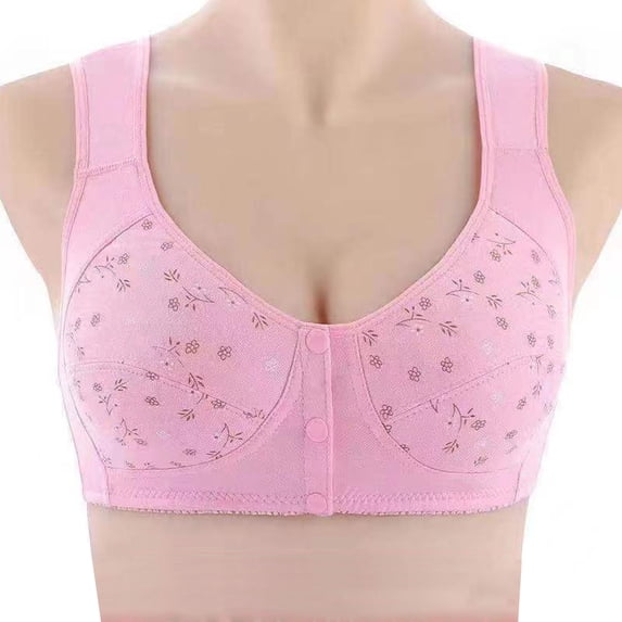 Luysn Daisy Bras for Older Women No Underwire Front Closure Senior Wireless Snap Closing Bra,Push Up Full Support No Underwire Convenient Breathable Bras Comfy Gathering Everyday Bras Hot Pink