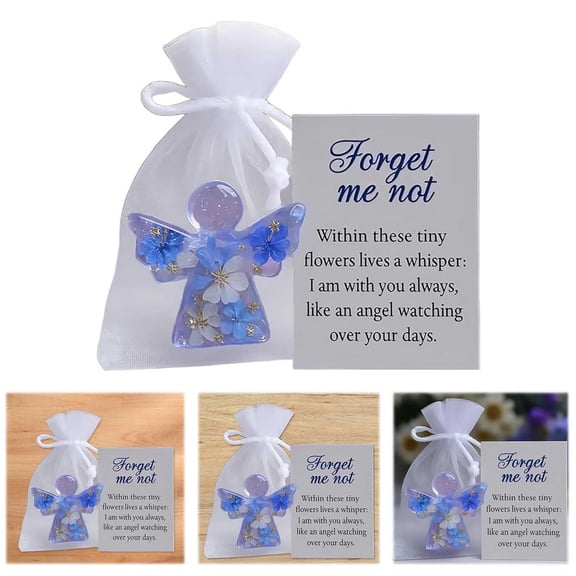 Luysn Forget Me Not Dried Flower Angel Keepsake,Timeless Gift for Remembrance,Comfort&Hope,Acrylic Flat Crystal Angels,Christmas Memorial Pocket Hug Token Decoration with Organza Bag&Embrace Card 1Pc