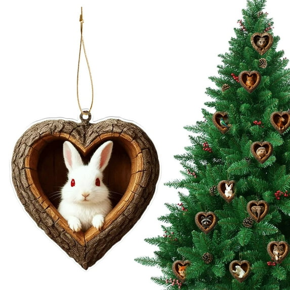Luysn Heart-Shaped Animal Christmas Ornament for Christmas Tree,2D Flat Acrylic Forest Animal Hanging Woodland Pendant for Xmas Tree Decor, Animals Lovers Gift Home Party Decor Ornaments (1Pc/3Inch)