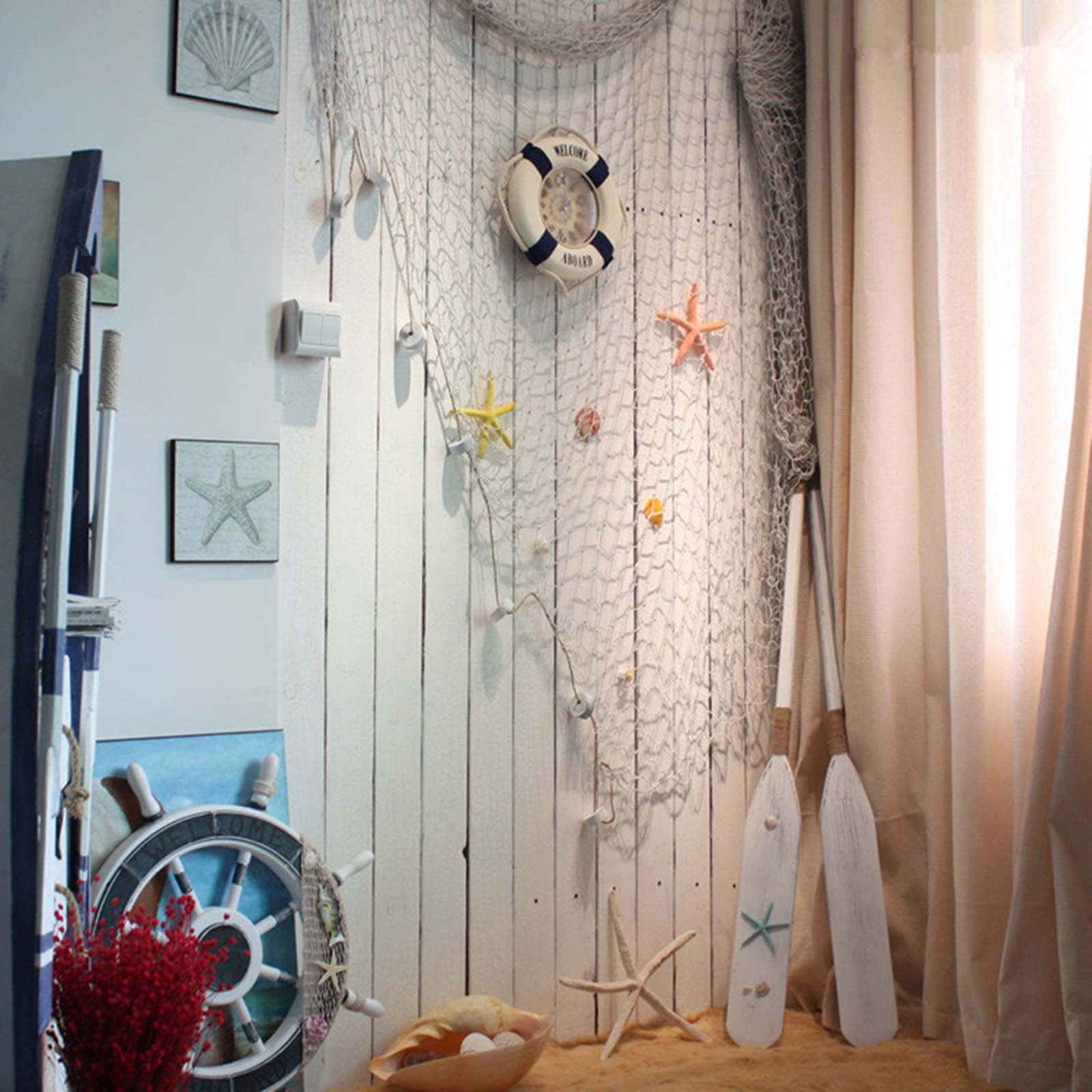 decorative fishing net with shells uk Decoration Sea Shells, 6.56 * 3.28ft Nautical Fishing Wall Nets Mediterranean Style Fish Net for Party Home Home & Kitchen Fangoo 200cm x 150cm Fishing