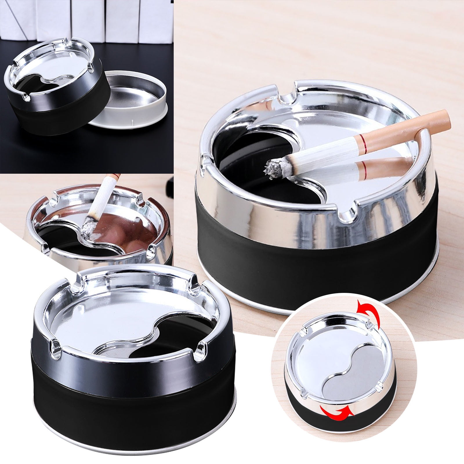 Luysn Round Push Down with Spinning Ashtray Cigarette Ashtray for Indoor Or  Outdoor Use Ash Tray for office,Stainless Steel Ashtrays with Lid,Ashtray  Smell Proof Portable Windproof Ash Tray 4.5