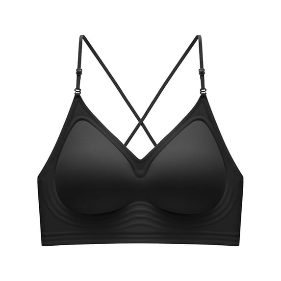 Luysn Seamless Low Back Bra Wireless Padded Bralette Thin Straps Comfort Halter Backless Cross Convertible Bras,Backless Bra,Bra for Low Back Dress,V Plunge Invisible Bras,Push Up Bra for Women Black