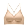 thumbnail image 1 of Luysn Seamless Low Back Bra Wireless Padded Bralette Thin Straps Comfort Halter Backless Cross Convertible Bras,Backless Bra,Bra for Low Back Dress,V Plunge Invisible Bras,Push Up Bra for Women Beige, 1 of 4