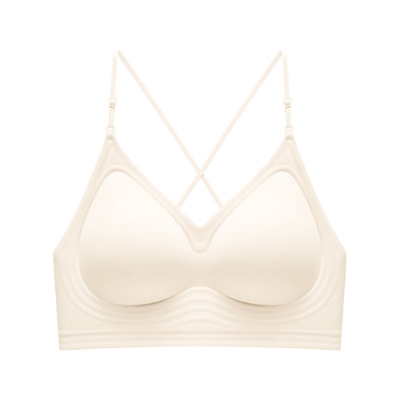 Luysn Seamless Low Back Bra Wireless Padded Bralette Thin Straps Comfort Halter Backless Cross Convertible Bras,Backless Bra,Bra for Low Back Dress,V Plunge Invisible Bras,Push Up Bra for Women White