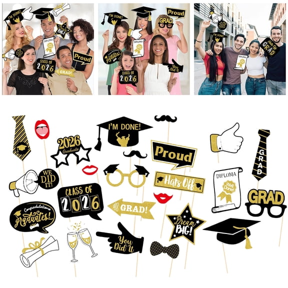 Luysn Set Of 26Pcs Funny Graduation Photography Props Class Of 2026 Party Supplies for Table Centerpieces Centerpieces Decorations