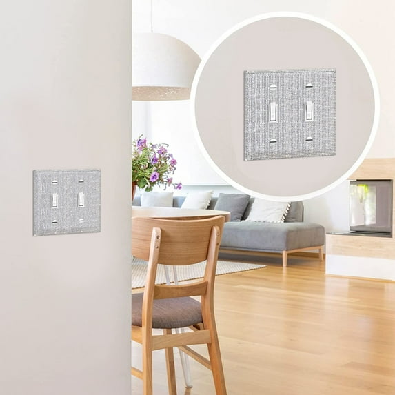 Luysn Silver Shiny Rhinestones Wall Plates Bling Single Toggle Light Switch Cover Plate Crystal Decorative Diamond Outlet Covers Decor for Home Bedroom Kitchen,Diamond Inlaid Socket Switch 4.7"