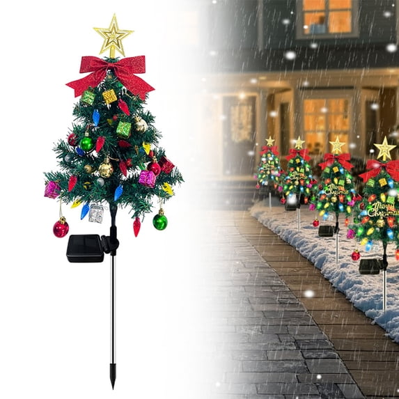 Luysn Solar Christmas Tree Garden Stake Lights Waterproof Christmas Decorations Tree Lights Outdoor Xmas Tree Light Christmas Décor Pathway Lights Patio Yard (1Pcs/29.5Inch)