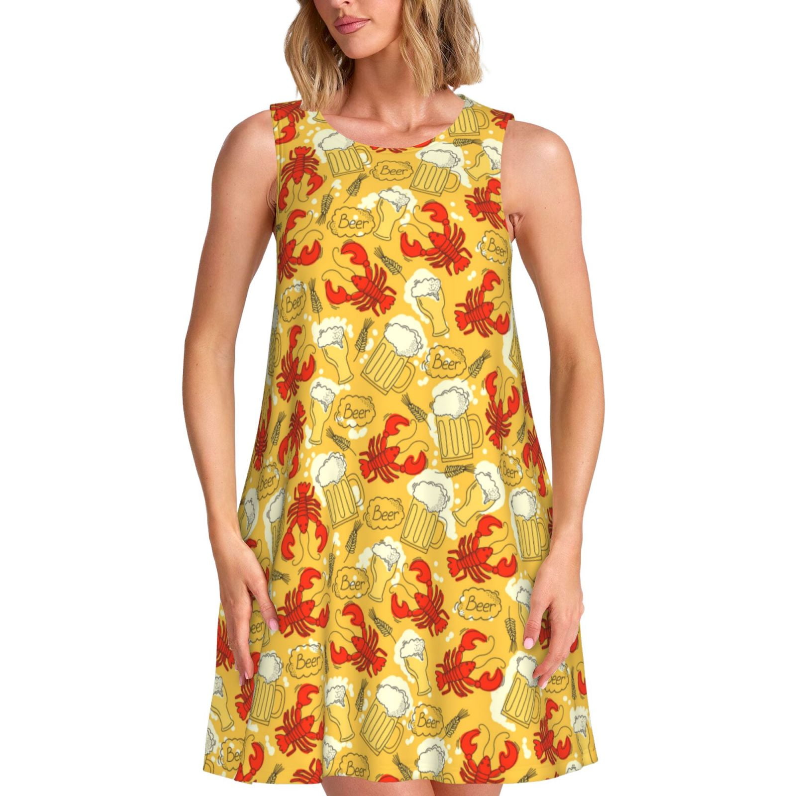 Unique Crab Love Printed Sleeveless Mini Dress