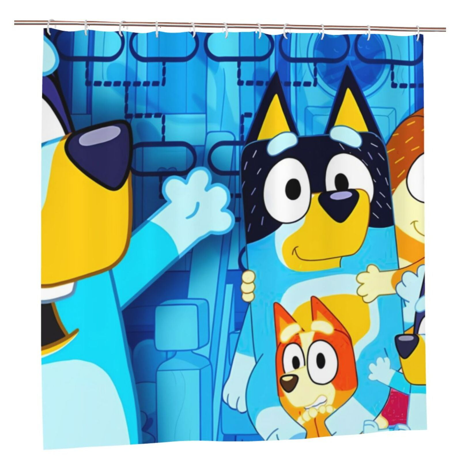 Luyuia Bluey Printed Waterproof Fabric Shower Curtain Set with Hooks