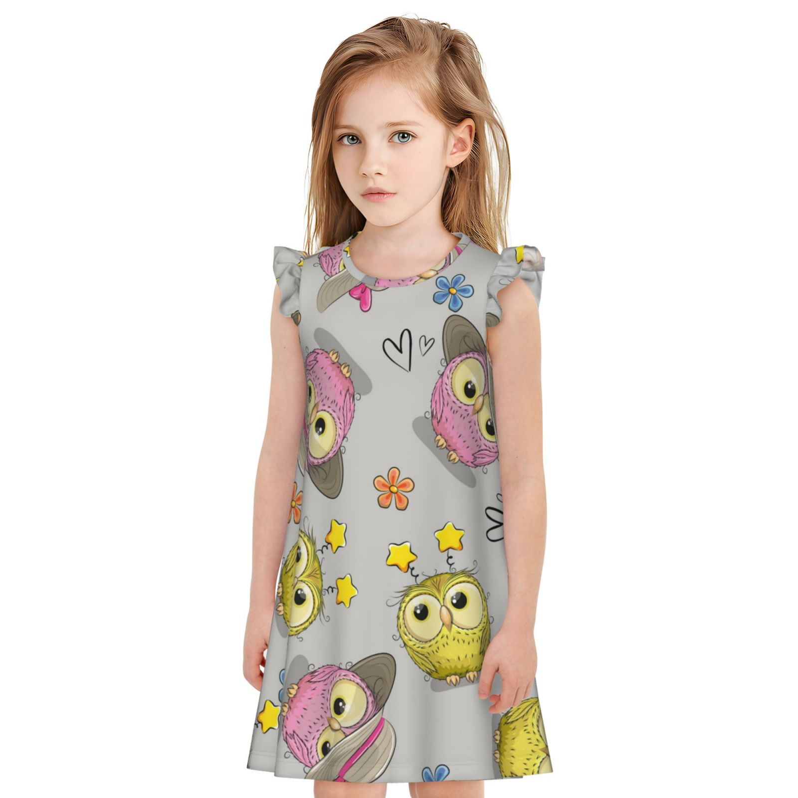 Luyuia Cartoon Owls Print Girls Princess Nightgown Flutter Sleeve luyuia-cartoon-owls-print-girls-princess-nightgown-flutter-sleeve
