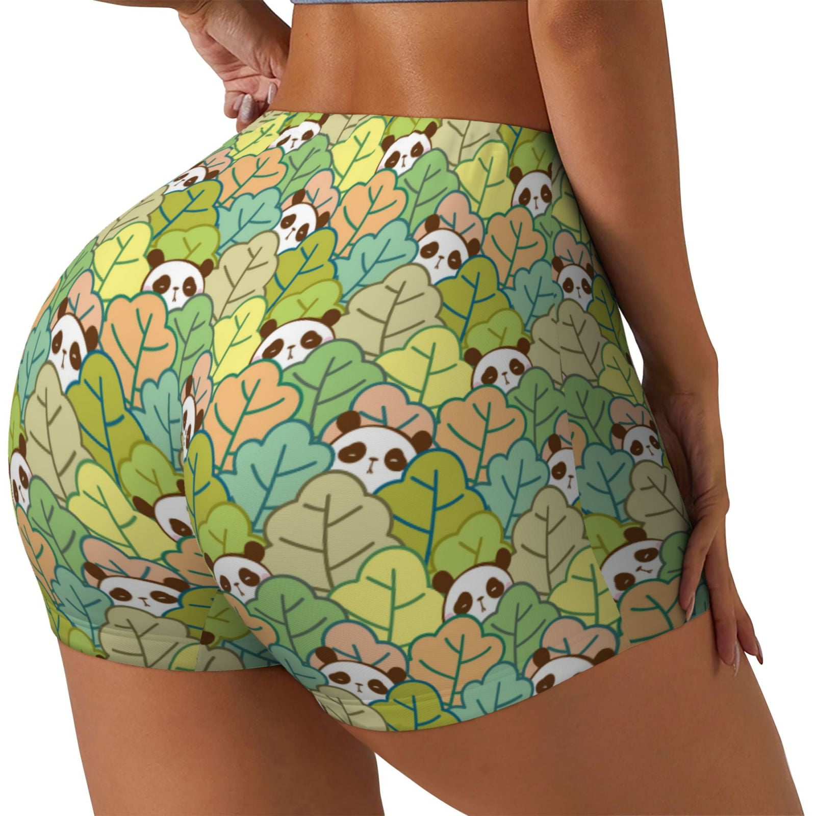 Luyuia Cartoon Panda And Leaf Print Women's Seamless Scrunch Workout