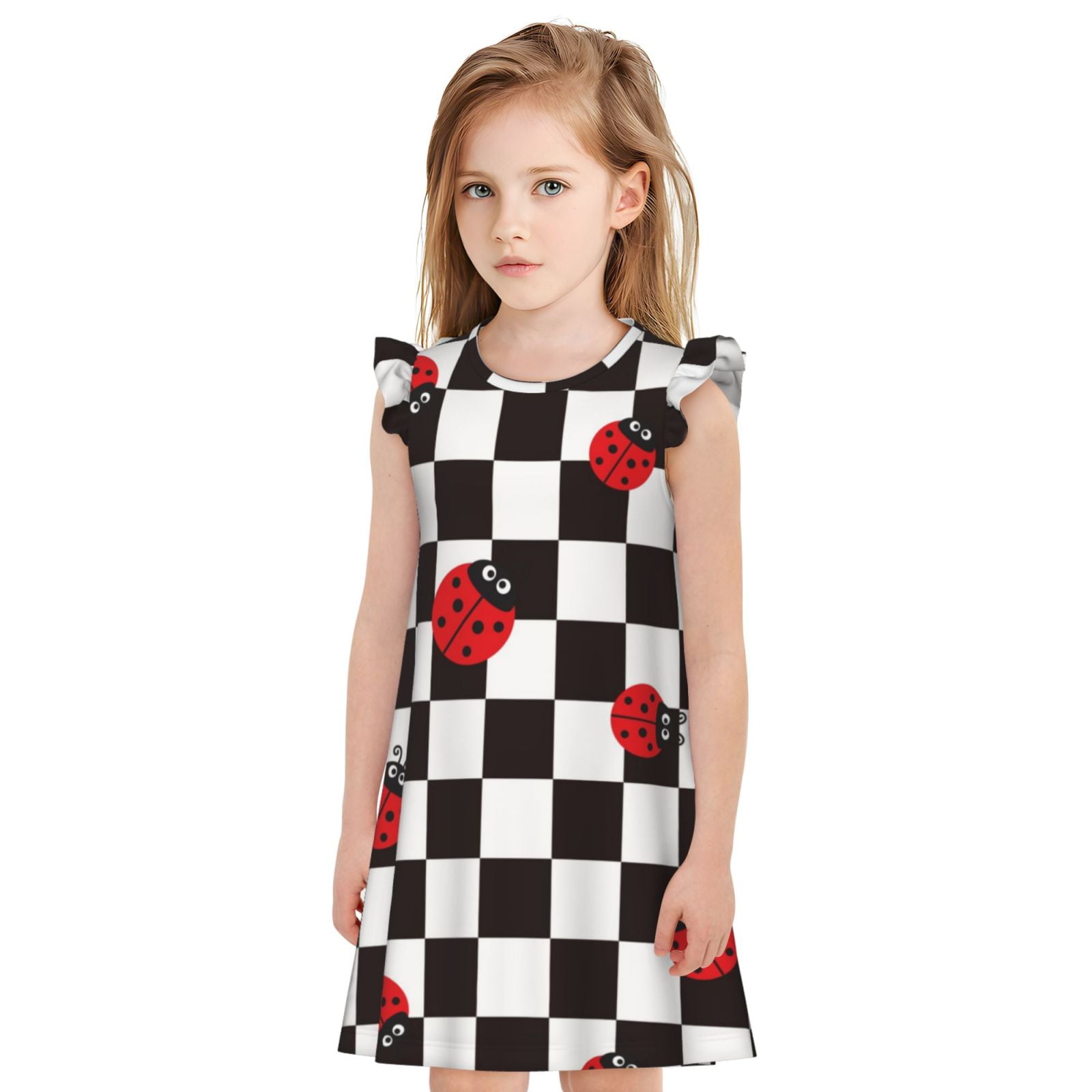 Luyuia Ladybugs Of Black And White Checkers Print Girls' Princess ...