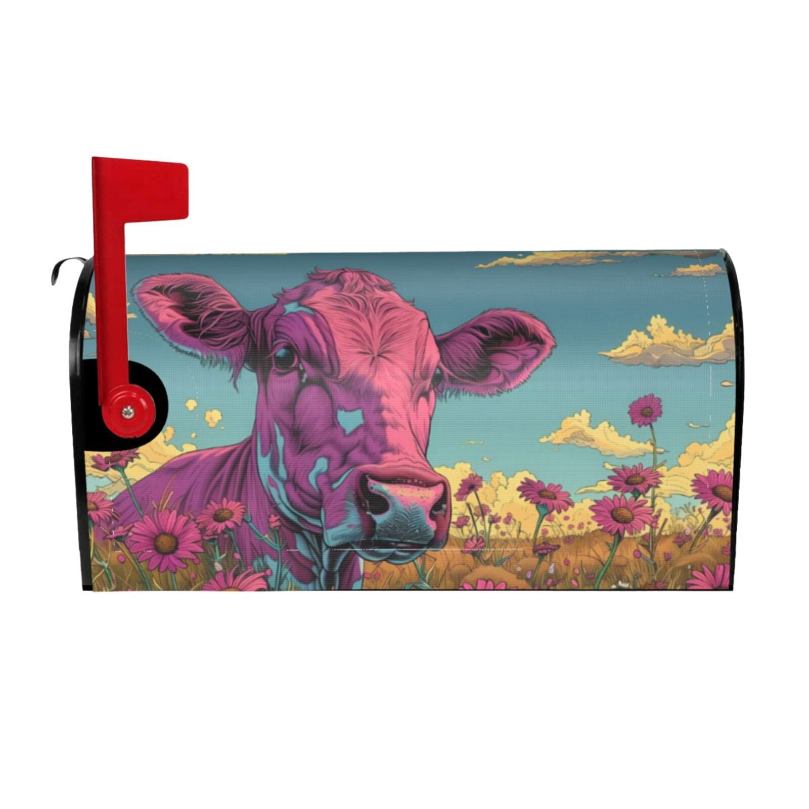 Luyuia Pink Cow In Sunflower Field Print Magnetic Winter Mailbox Cover ...