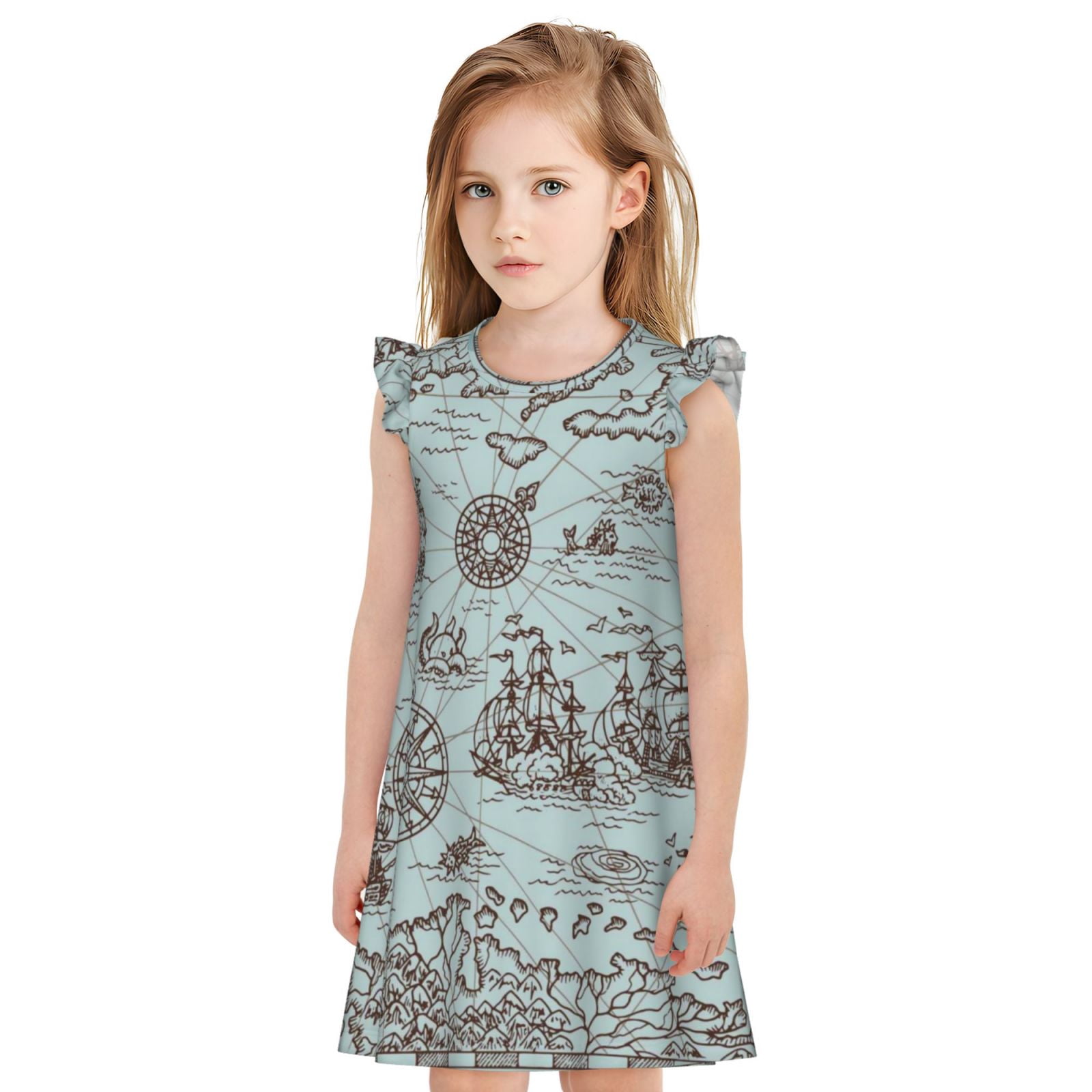 Luyuia Pirate Adventure Map Print Girls Princess Nightgown Flutter luyuia-pirate-adventure-map-print-girls-princess-nightgown-flutter