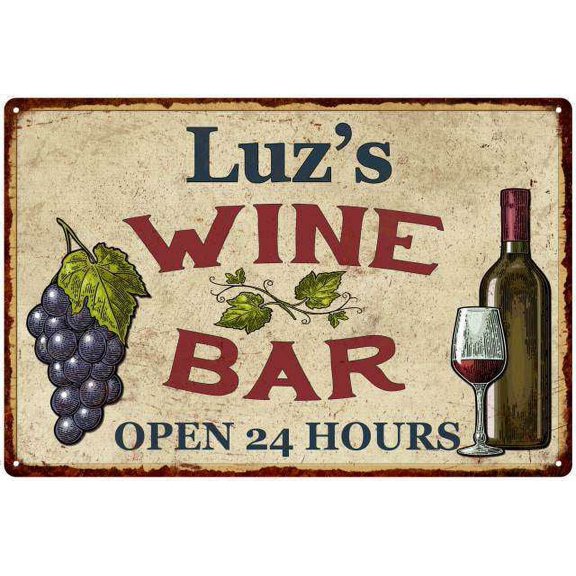 Luz's Rustic Wine Bar Sign Wall Decor Kitchen Gift 8 x 12 High Gloss Metal 208120056016