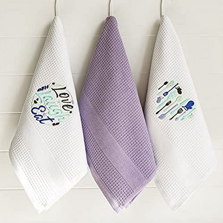 Luzia Premium Kitchen towels; Stylish and Absorbent - Waffle Weave - Set of Three, Lavender