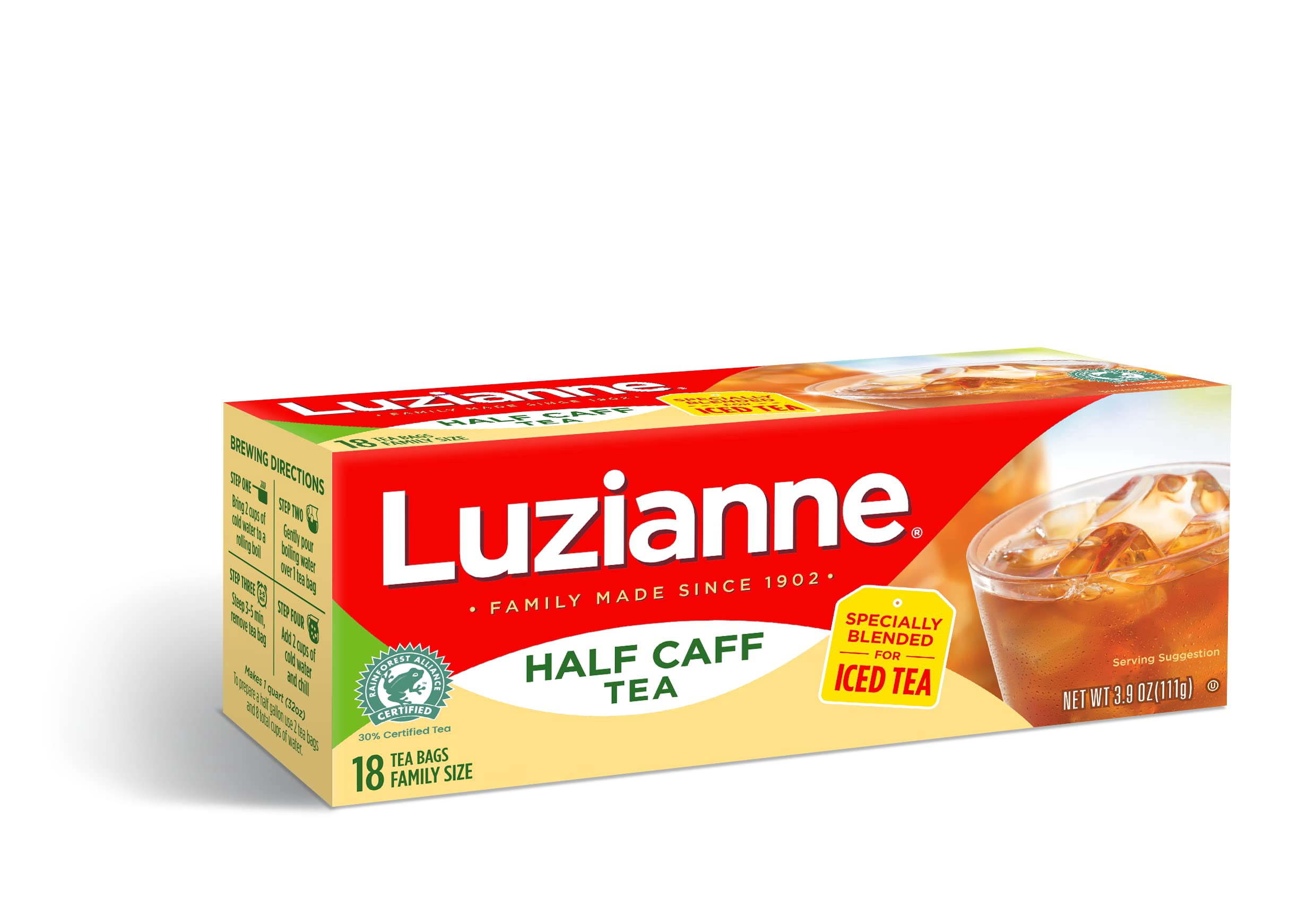 Luzianne HalfCaff Tea Bags, Family Size, Unsweetened,108 Iced Tea Bags