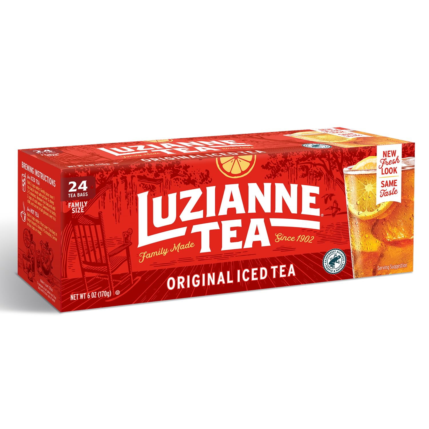 Luzianne Iced Tea Bags, Family Size, Unsweetened, 24 Count Box