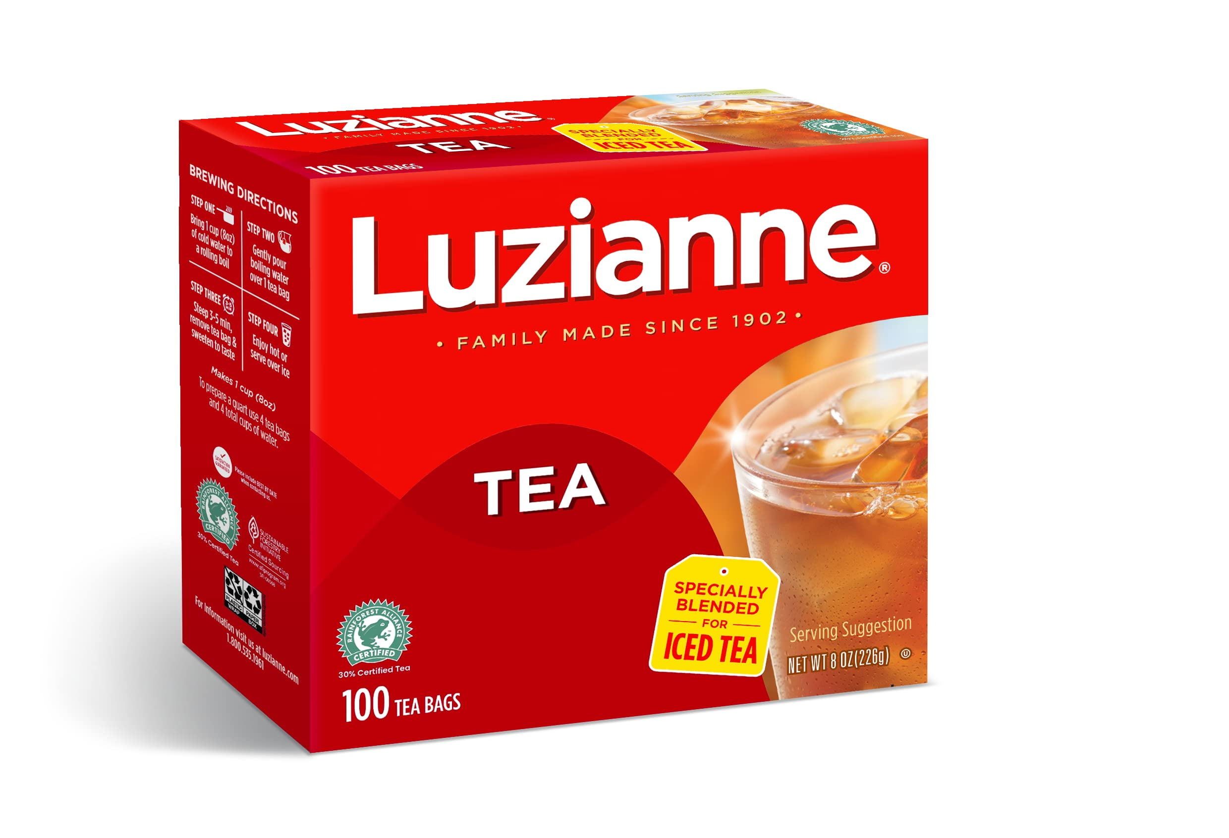Luzianne Iced Tea Bags, Unsweetened, 400 Tea Bags (4 Boxes Of 100 Count