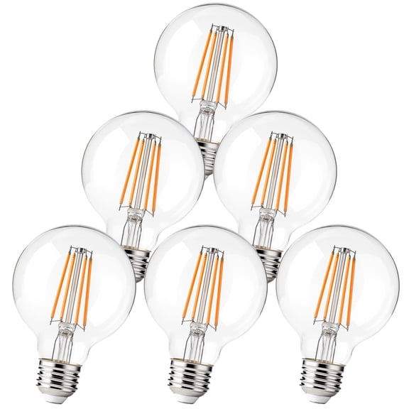 Luzixibo G25 LED Globe Vanity Light Bulbs, 2700K Soft White, CRI 90+, Dimmable, 40W Equivalent, 400 Lumens, E26 Base, Clear Glass Edison Style, 6-Pack
