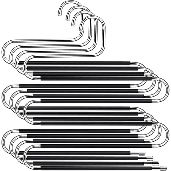 Lvelia 4 Pack S-Shaped 5 Layers Non Slip Pants Hangers Space Saving, Stainless Steel Clothes Hangers, Metal Heavy Duty Hangers for Pants