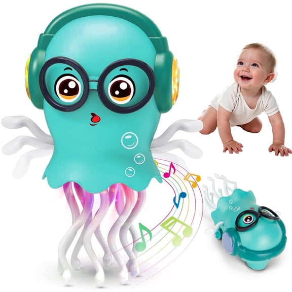 Lvelia Dancing Octopus Baby Toy, Electric Crawling Octopus Tummy Time Gifts for Toddler & Newborn,Light-up Dancing Interactive Toy with Music & Obstacle Avoidance, Infant Sensory(Green)