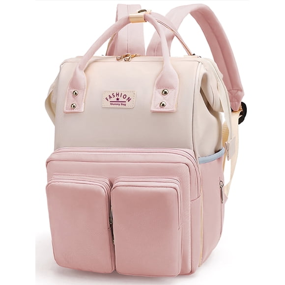 Lvelia Diaper Bag Backpacks for Women Large Capacity with Insulated Pockets, Baby Changing Bag for Girl Waterproof Baby Bags for Mama Maternity Travel Bag,Pink