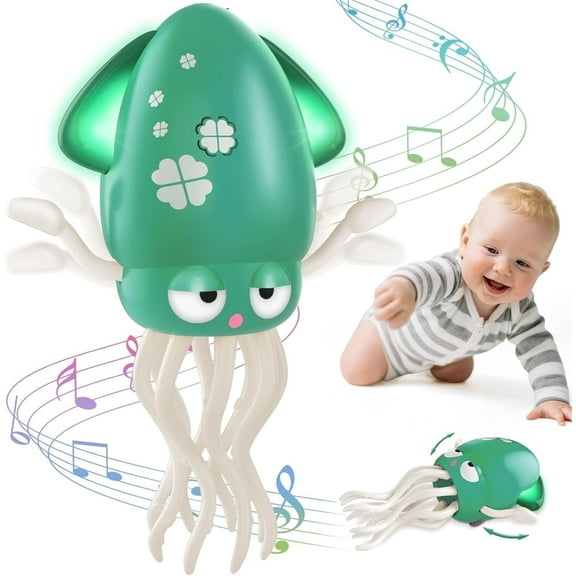 Lvelia Electric Crawling Octopus Toy, Tummy Time Dancing Squid, Crawling Octopus Baby Toy, USB Rechargeable(Green)