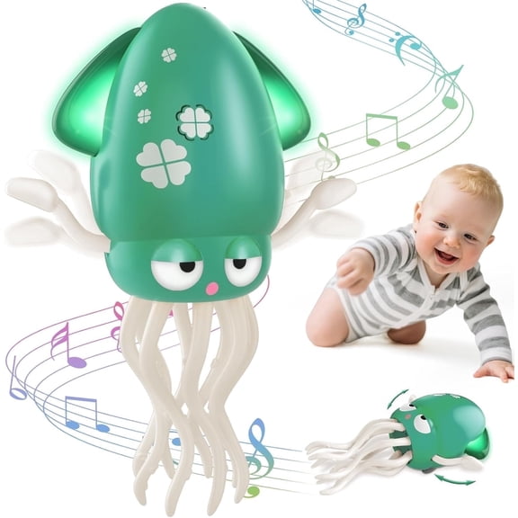 Lvelia Electric Crawling Octopus Toy, Tummy Time Dancing Squid, Crawling Octopus Baby Toy, USB Rechargeable(Green)