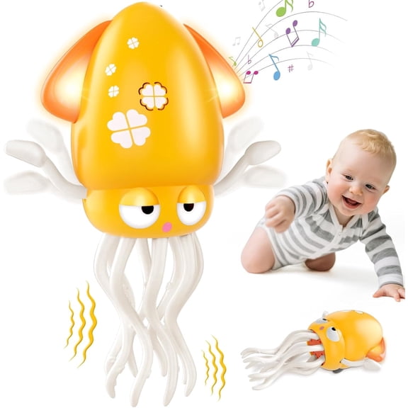 Lvelia Electric Crawling Octopus Toy, Tummy Time Dancing Squid, Crawling Octopus Baby Toy, USB Rechargeable(Yellow)