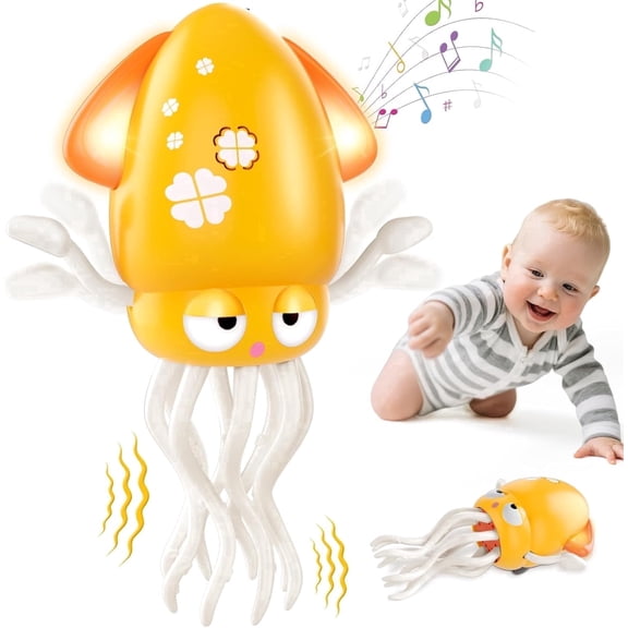 Lvelia Electric Crawling Octopus Toy, Tummy Time Dancing Squid, Crawling Octopus Baby Toy, USB Rechargeable(Yellow)