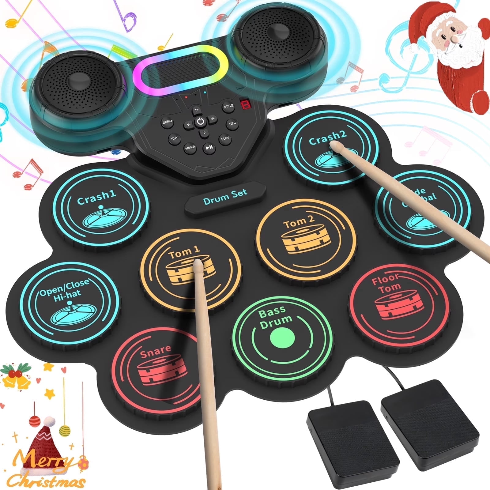 Lvelia Electronic Drum Sets Kit Roll Up Potable Drum Kit for Kids Adults MIDI Practice Drum Pad with Dual Built-in Speaker,Drum Sticks and Pedals