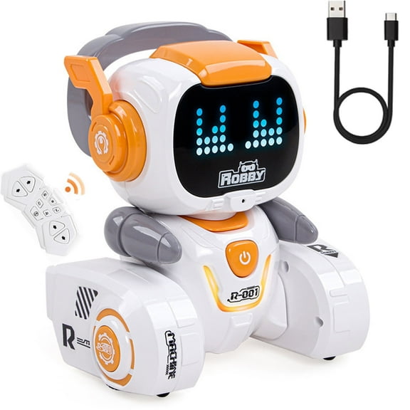 Lvelia RC Robot Toy for Kids,Programmable Interactive Remote Control Singing Dancing Rechargeable Smart Robot with Auto-Demon and LED Eyes,Birthday Gift for 3+ Years Old Boys Girls,Orange