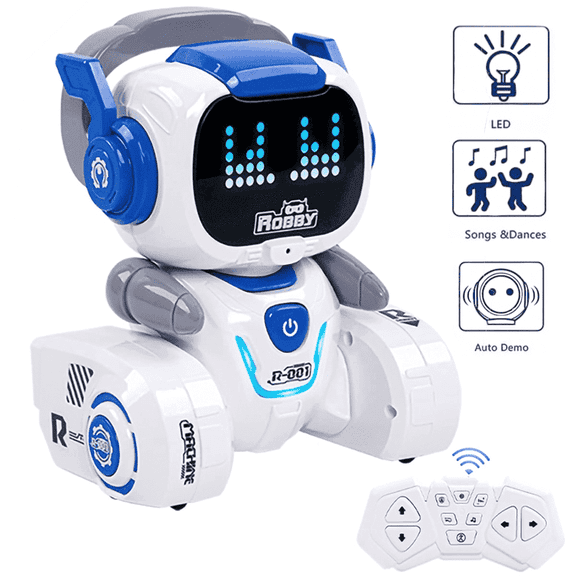 Lvelia RC Robot Toy for Kids,Programmable Interactive Remote Control Singing Dancing Rechargeable Smart Robot with Auto-Demon and LED Eyes,Birthday Gift for 3+ Years Old Boys Girls,Blue