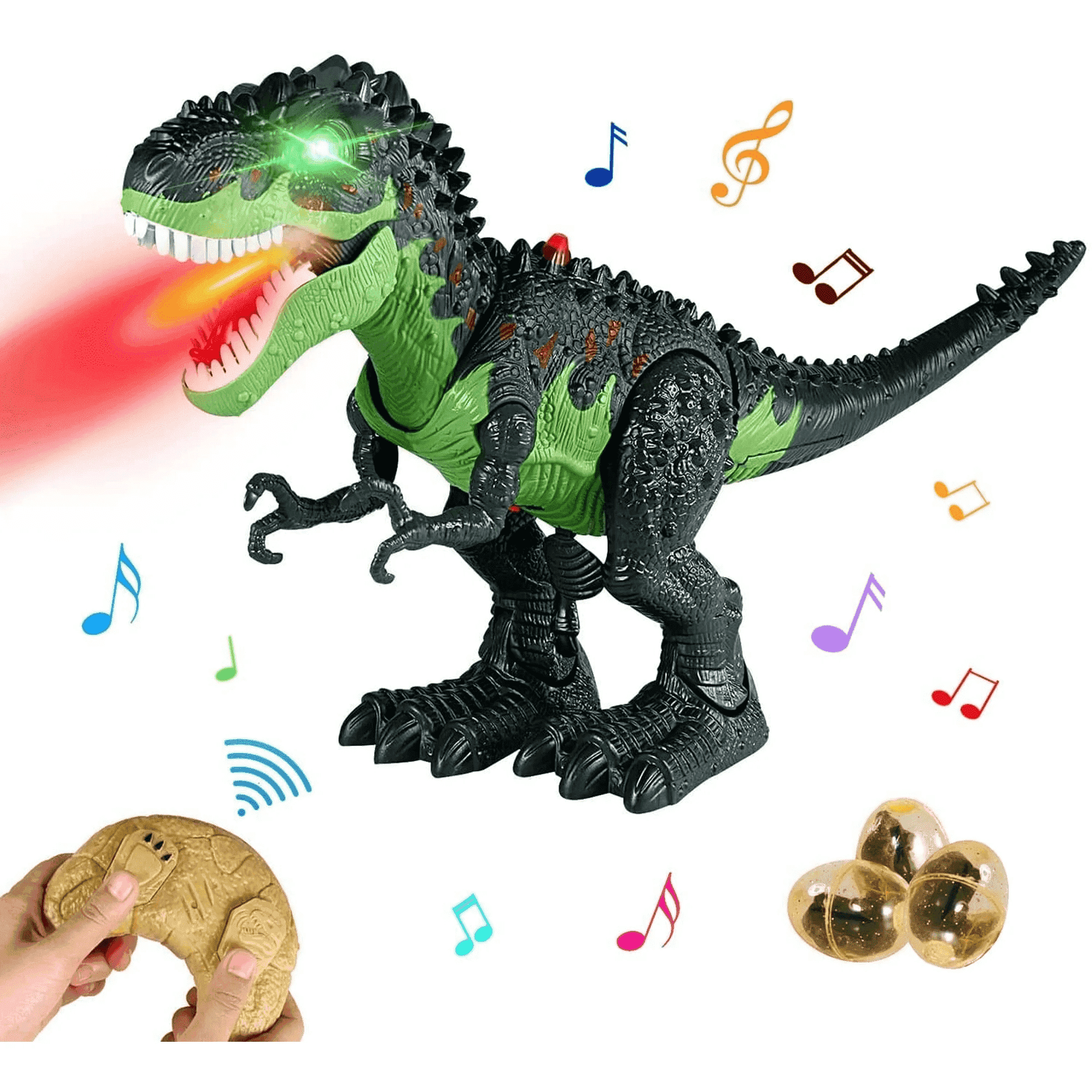 Lvelia Remote Control Dinosaur Toys for Kids, Electronic RC Robot Dinosaur with LED Light & Flame Spaying & Roar,Realistic Walking T-Rex Toys Birthday Gifts for Boys Girls 3 Years+