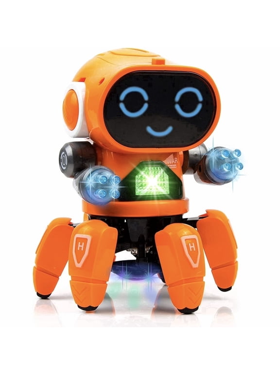 Robot Toy for Kids, Intelligent Electronic Walking Dancing Robot Toys with Flashing Lights and Music for Age 3-12 Year Old Boys Girls Birthday Gift Present,Orange