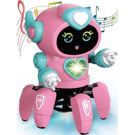 Lvelia Robot Toy for Kids, Intelligent Electronic Walking Dancing Robot Toys with Flashing Lights and Music for Age 3-12 Year Old Boys Girls Birthday Gift Present,Pink