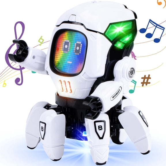 Lvelia Robot Toy for Kids,Electronic Walking Dancing Robot Toys with Flashing Lights and Music for Age 3-12 Year Old Boys Girls Birthday Gift,White