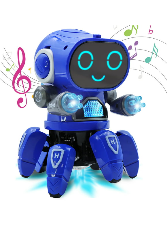 Lvelia Robot Toy for Kids, Intelligent Electronic Walking Dancing Robot Toys with Flashing Lights and Music, Blue