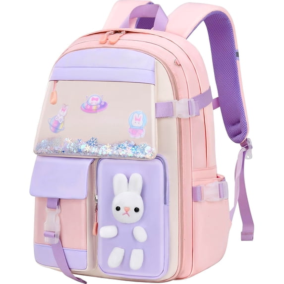 Lvelia School Backpacks for Girls, Large Capacity Fashion School Bag for Kids Teens,Cute Lightweight Waterproof Student Bookbags Gifts,Pink